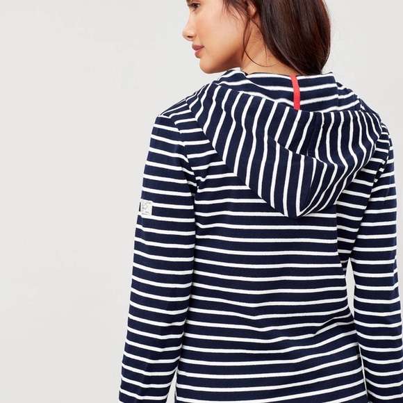 🐝 NWOT Joules Lisa V Neck Pop Over Hoodie Navy White Size 8 - Picture 3 of 12